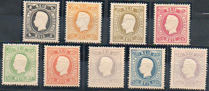 1989.jpg -     Lote:    1989            Portugal       Descrição:         Reimpressões de 1905. 1867/70 &mdash; D. Luís I. Fita curva, denteados. CE27/35. Série completa. Valor de catálogo &euro; 747,00. MB.        R**       Valor Base:     &euro; 140,00     Valor Venda:     &euro; 150,00     