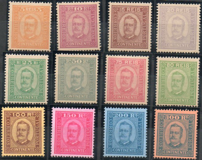 1994.jpg -     Lote:    1994            Portugal       Descrição:         Reimpressões de 1905. 1892/93 &mdash; D. Carlos I, tipo Diogo Neto. CE68/79. Série completa. MB e R. Valor de catálogo &euro; 1.296,00.        R**       Valor Base:     &euro; 250,00     Valor Venda:     &euro; 250,00     