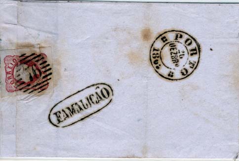 2085.jpg -     Lote:    2085      Lotes pelo Correio      Portugal       Descrição:         1862/64 &mdash; D. Luís I. CE16, 25 reis carmim em carta circulada de Famalicão para o Porto (26.12.1865). Carimbo nominativo batido a sépia "FAMALICÃO". Selo partido ao abrir a carta.        Carta       Valor Base:     &euro; 6,00     Valor Venda:     &euro; 9,00     