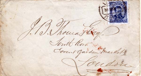 2091.jpg -     Lote:    2091      Lotes pelo Correio      Portugal       Descrição:         1882/83 &mdash; D. Luís I de frente. Lote de duas cartas: Uma com selo de 5 reis CE56 e outra com selo de 50 reis azul, denteado 11 &frac12;, papel porcelana CE58. Lote a ver.        Carta       Valor Base:     &euro; 12,00     Valor Venda:     Retirado     