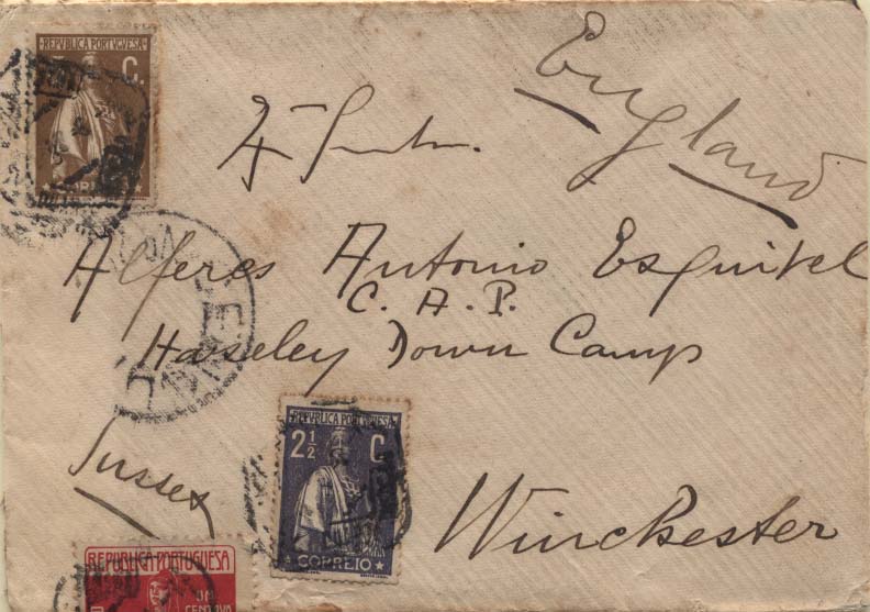 2096.jpg -     Lote:    2096      Lotes pelo Correio      Portugal       Descrição:         1912/20 &mdash; Ceres + Imposto Postal "Para os Pobres". Sobrescrito circulado de Lisboa (02.01.18) para Inglaterra com selos de 2 &frac12; e 5 C CE211 e 227 + 1C CE IP7. Sobrescrito censurado com cinta branca e carimbo circular.        Carta       Valor Base:     &euro; 10,00     Valor Venda:     &euro; 10,00     