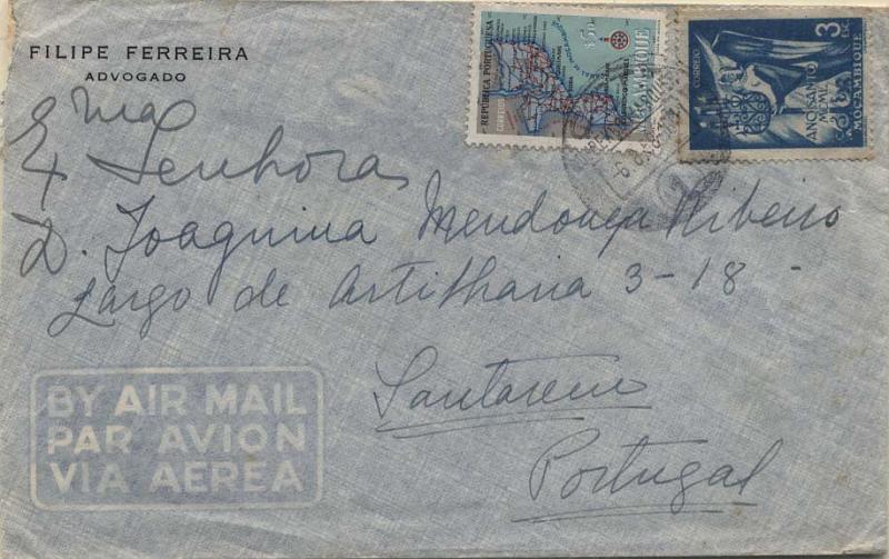 2123.jpg -     Lote:    2123      Lotes pelo Correio      Moçambique       Descrição:         1950/53 &mdash; Ano Santo + Carta Geográfica de Moçambique. Sobrescrito circulado de L. Marques (06.08.58) para Santarém, com selos de 3$00 CE355 e $50 CE414.        Carta       Valor Base:     &euro; 3,00     Valor Venda:     &euro; 3,00     