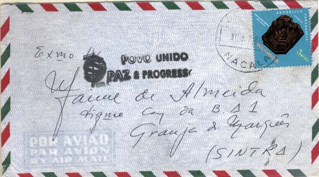 2287.jpg -     Lote:    2287      Lotes pelo Correio             Descrição:         1961/67 &mdash; Guerra Colonial. Marcas patrióticas. Sobrescrito circulado de Nacala (31.03.71) para Lisboa com selo de 3$00 CE523. Marca batida a preto "POVO UNIDO / PAZ E PROGRESSO".        Carta       Valor Base:     &euro; 6,00     Valor Venda:     &euro; 6,00     