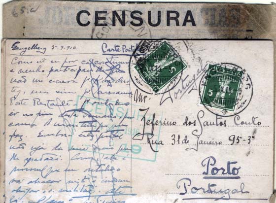2288.jpg -     Lote:    2288      Lotes pelo Correio             Descrição:         1.ª Guerra Mundial. Censuras. Lote de 3 postais ilustrados e 1 carta com selos Ceres, com censuras portuguesas. Lote a ver.        Lote       Valor Base:     &euro; 30,00     Valor Venda:     Retirado     