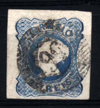 2300.jpg -     Lote:    2300      Lotes pelo Correio      Portugal       Descrição:         1853 &mdash; D. Maria II. CE2, 25 reis azul, obliterado com carimbo numérico 56. Valor de catálogo &euro; 33,60.        O       Valor Base:     &euro; 4,00     Valor Venda:     &euro; 6,00     