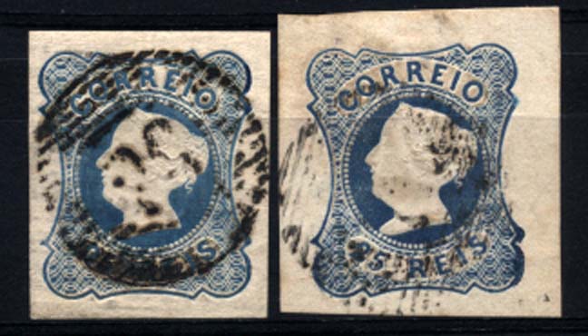 2304.jpg -     Lote:    2304      Lotes pelo Correio      Portugal       Descrição:         1853 &mdash; D. Maria II. CE2, 25 reis azul. Lote de 2 selos, um deles com margens de luxo. Valor de catálogo &euro; 67,20.        O       Valor Base:     &euro; 10,00     Valor Venda:     &euro; 12,00     