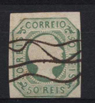 2305.jpg -     Lote:    2305      Lotes pelo Correio      Portugal       Descrição:         1855/56 &mdash; D. Pedro V. Cabelos lisos. CE8, 50 reis verde amarelo, com margens curtas, com obliteração manuscrita a sépia. Valor de catálogo &euro; 119,00.        O       Valor Base:     &euro; 10,00     Valor Venda:     &euro; 12,00     