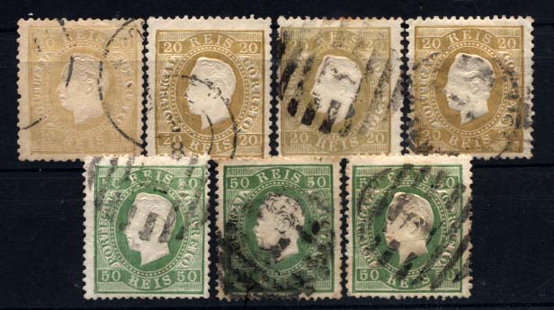 2324.jpg -     Lote:    2324      Lotes pelo Correio      Portugal       Descrição:         1870/76 &mdash; D. Luís I, fita direita. Lote composto por: CE39, 4x20 reis bistre, papel liso, denteado 12 &frac12; + CE41, 3x50 reis verde, papel liso, denteado 13 &frac12;. Valor de catálogo &euro; 372,20        O       Valor Base:     &euro; 40,00     Valor Venda:     Retirado     