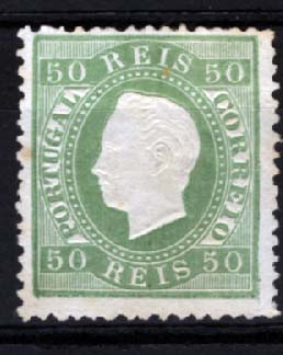 2326.jpg -     Lote:    2326      Lotes pelo Correio      Portugal       Descrição:         1870/76 &mdash; D. Luís I, fita direita. CE41, 50 reis verde, denteado 12 &frac12;, papel liso. Valor de catálogo &euro; 243,00.        *       Valor Base:     &euro; 20,00     Valor Venda:     &euro; 20,00     