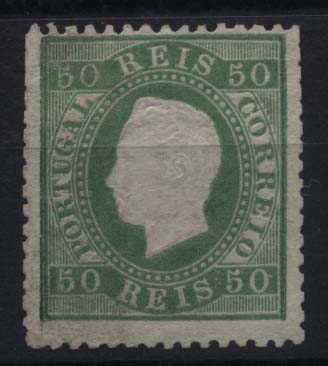2327.jpg -     Lote:    2327      Lotes pelo Correio      Portugal       Descrição:         1870/76 &mdash; D. Luís I fita direita. CE41, 50 reis verde, papel liso, denteado 12 &frac12;. Valor de catálogo &euro; 243,00. Selo cortado à tesoura com alguns dentes curtos.        *       Valor Base:     &euro; 20,00     Valor Venda:     Retirado     