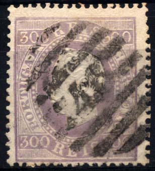2330.jpg -     Lote:    2330      Lotes pelo Correio      Portugal       Descrição:         1870/76 &mdash; D. Luís I, fita direita. CE47, 300 reis lilás escuro, denteado 13 &frac12;, papel liso. Cabeça aberta. Valor de catálogo &euro; 156,00.        O       Valor Base:     &euro; 16,00     Valor Venda:     Retirado     