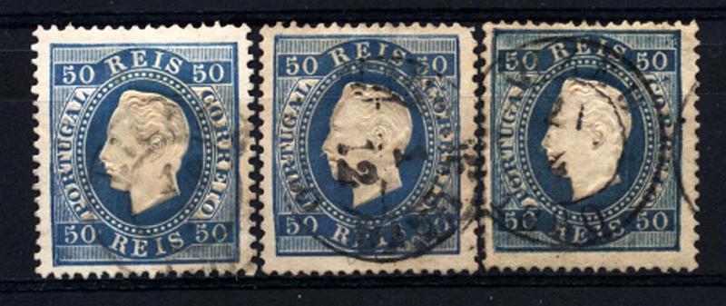 2332.jpg -     Lote:    2332      Lotes pelo Correio      Portugal       Descrição:         1879/80 &mdash; D. Luís I, fita direita. Novas cores. CE50, 50 reis azul, papel liso, denteado 13 &frac12;, tipo II. Lote de 3 selos, um deles com canto curto. Valor de catálogo &euro; 273,60.        O       Valor Base:     &euro; 24,00     Valor Venda:     Retirado     