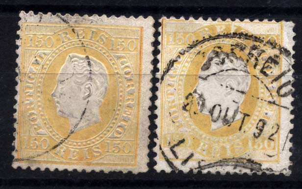2333.jpg -     Lote:    2333      Lotes pelo Correio      Portugal       Descrição:         1879/80 &mdash; D. Luís I, fita direita. Novas cores. CE51, 150 reis amarelo, denteado 12 &frac12;, papel porcelana. Lote de dois selos, um deles com ligeira transparência. Valor de catálogo &euro; 47,20.        O       Valor Base:     &euro; 5,00     Valor Venda:     &euro; 6,00     