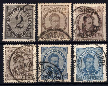 2340.jpg -     Lote:    2340      Lotes pelo Correio      Portugal       Descrição:         1882/18874 &mdash; D. Luís de frente + Taxa de telegramas. Lote composto por 6 selos todos em denteado 12 &frac12;, papel liso, tonalidades de cor: CE57 (3), CE58 (1) e CE59 (1). Valor de catálogo &euro; 60,60.        Lote       Valor Base:     &euro; 6,00     Valor Venda:     &euro; 6,00     