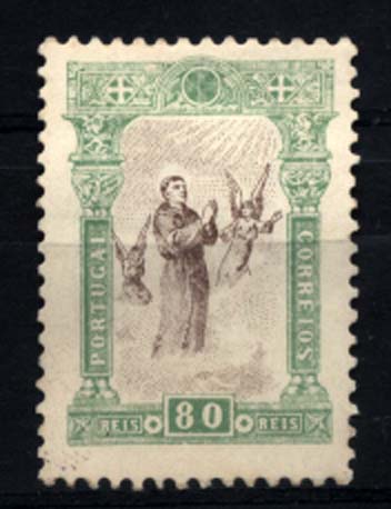 2362.jpg -     Lote:    2362      Lotes pelo Correio      Portugal       Descrição:         1895 &mdash; 7.º Centenário do Nascimento de S. António. CE119, 80 reis verde e castanho. Valor de catálogo &euro; 109,00.        RG**       Valor Base:     &euro; 15,00     Valor Venda:     &euro; 25,00     