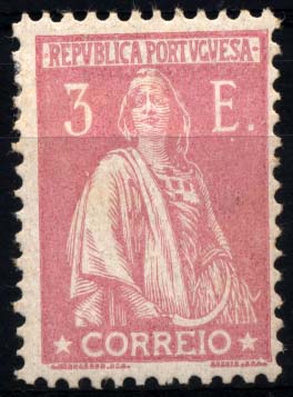 2379.jpg -     Lote:    2379      Lotes pelo Correio      Portugal       Descrição:         1924/26 &mdash; Ceres. Novas taxas e cores. CE294, 3E rosa. Valor de catálogo &euro; 355,00. Selo com pontos de óxido no verso.        **       Valor Base:     &euro; 30,00     Valor Venda:     &euro; 36,00     
