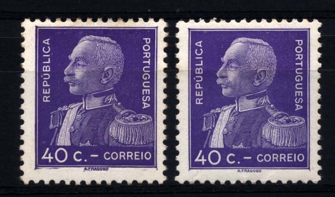 2397.jpg -     Lote:    2397      Lotes pelo Correio      Portugal       Descrição:         1934 &mdash; General Carmona. CE560, 40C violeta. Lote de dois selos, um em papel liso e outro em papel porcelana. Valor de catálogo &euro; 87,80.        **       Valor Base:     &euro; 12,00     Valor Venda:     Retirado     