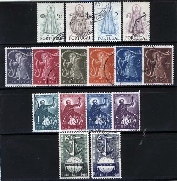 2410.jpg -     Lote:    2410      Lotes pelo Correio      Portugal       Descrição:         1950/52 &mdash; Anos Santo + Centenário São João de Brito + Centenário de S. Francisco Xavier + OTAN. CE719/22, 723/28, 759/62 e 749/50. As quatro séries completas. Valor de catálogo &euro; 151,15.        Lote       Valor Base:     &euro; 20,00     Valor Venda:     &euro; 27,00     