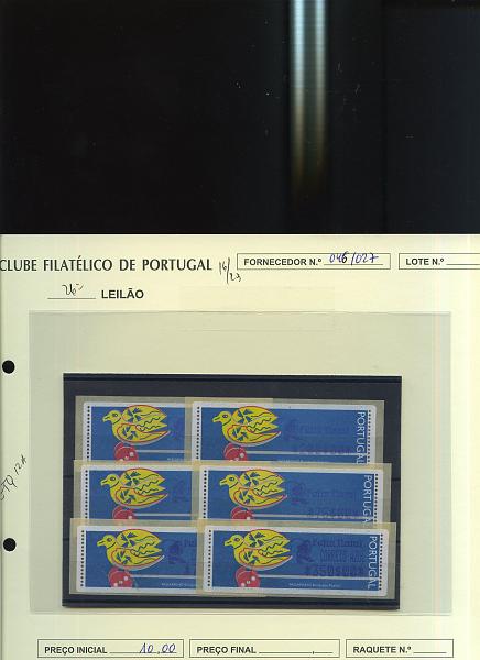 2421.jpg -     Lote:    2421      Lotes pelo Correio      Portugal       Descrição:         1996 &mdash; Brinquedos Populares &mdash; Passarinho * Feliz Natal. Máquina APM-200. ETQ12A. Série completa para correio ordinário e correio azul. Valor de catálogo &euro; 40,00.        ETQ       Valor Base:     &euro; 10,00     Valor Venda:     &euro; 10,00     