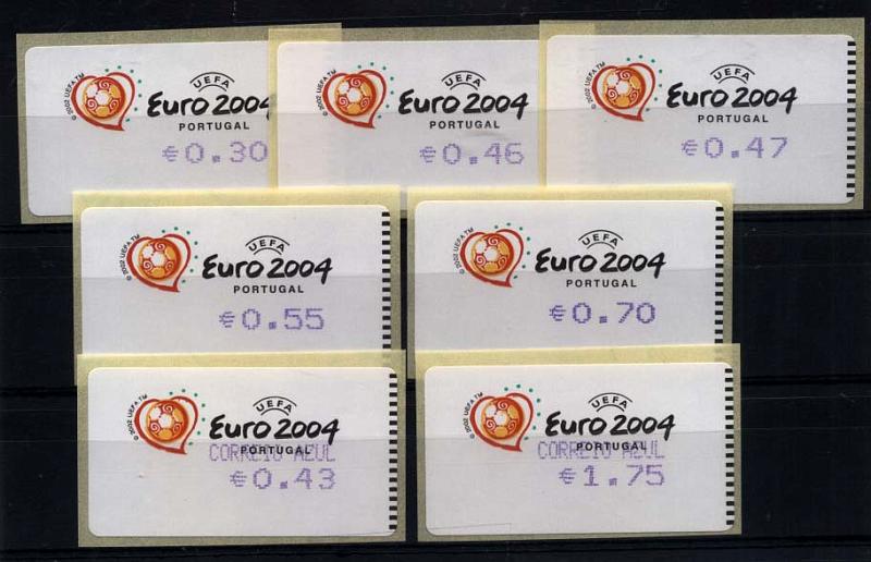 2429.jpg -     Lote:    2429      Lotes pelo Correio      Portugal       Descrição:         2003 &mdash; Euro 2004. Máquina AMIEL. CE ETQ25. Série completa para correio ordinário e correio azul. Valor de catálogo &euro; 31,00.        ETQ       Valor Base:     &euro; 6,00     Valor Venda:     &euro; 8,00     