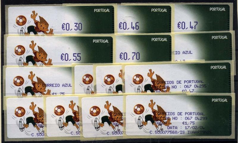 2437.jpg -     Lote:    2437      Lotes pelo Correio      Portugal       Descrição:         2004 &mdash; Kinas. CE ETQ28. Máquina CROUZET. Valores na cor violeta. Séries completas para o correio ordinário e correio azul com recibos. Novas taxas de 2004.        ETQ       Valor Base:     &euro; 8,00     Valor Venda:     &euro; 8,00     