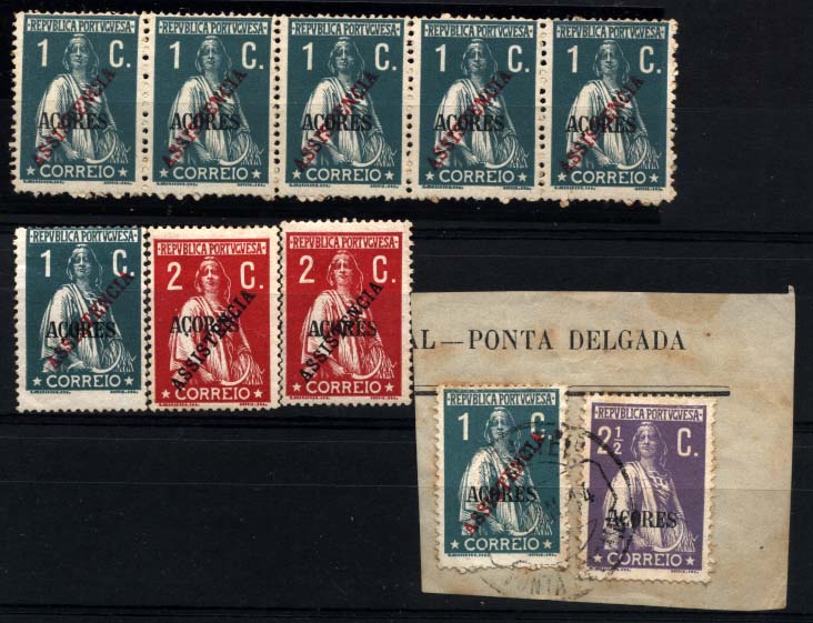 2476.jpg -     Lote:    2476      Lotes pelo Correio      Açores       Descrição:         1913 &mdash; Imposto Postal. Ceres, com sobrecarga "ASSISTÊNCIA". CE IP3/4. Lote composto por tira horizontal de 5 selos + 1 selo de 1C CE IP1 + dois selos de 2C CE IP4 + fragmento com selo de 1C do imposto + selo Ceres de 2 &frac12; C.        Lote       Valor Base:     &euro; 10,00     Valor Venda:     &euro; 10,00     