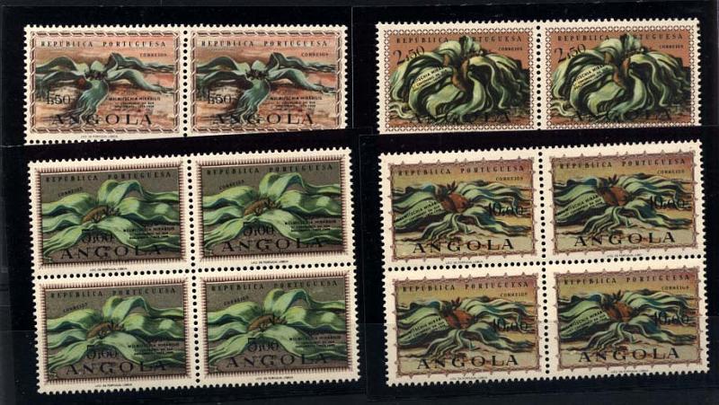 2482.jpg -     Lote:    2482      Lotes pelo Correio      Angola       Descrição:         1959 &mdash; Centenário da Descoberta da Welwitschia Mirábilis. CE406/409. Série completa em quadras. Valor de catálogo &euro;37,60.        ***       Valor Base:     &euro; 7,00     Valor Venda:     &euro; 16,00     