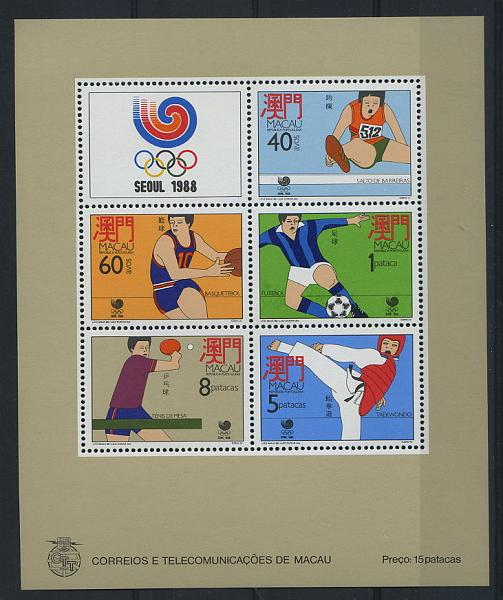 2495.jpg -     Lote:    2495      Lotes pelo Correio      Macau       Descrição:         1988 &mdash; Jogos Olímpicos de Seul. CE BLC9. Valor de catálogo &euro; 22,40.        BLC***       Valor Base:     &euro; 10,00     Valor Venda:     &euro; 10,00     