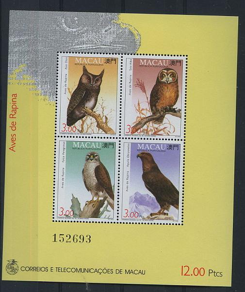 2501.jpg -     Lote:    2501      Lotes pelo Correio      Macau       Descrição:         1993 &mdash; Aves de Rapina. CE BLC22. Valor de catálogo &euro; 14,00.        BLC***       Valor Base:     &euro; 8,00     Valor Venda:     &euro; 8,00     