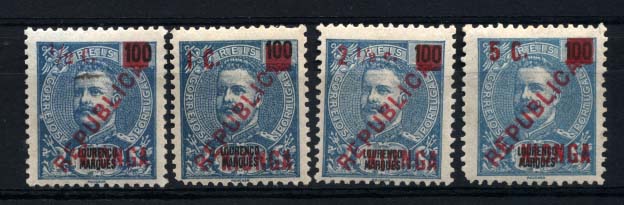 2513.jpg -     Lote:    2513      Lotes pelo Correio      Kionga       Descrição:         1916 &mdash; Selos de D. Carlos I, de Lourenço Marques, com sobretaxa e sobrecarga KIONGA. CE &frac14;. Dois selos com um dente mais curto. Valor de catálogo &euro; 60,80.        *       Valor Base:     &euro; 10,00     Valor Venda:     &euro; 18,00     
