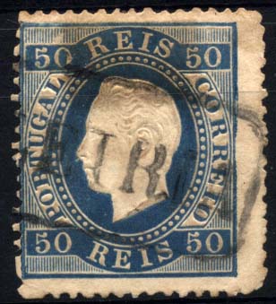 2526.jpg -     Lote:    2526      Lotes pelo Correio      Portugal       Descrição:         Carimbos nominativos. 1879/80 &mdash; D. Luís I, fita direita. Novas cores. CE50, 50 reis azul obliterado com carimbo batido a preto de LEIRIA. Selo com transparência.        O       Valor Base:     &euro; 5,00     Valor Venda:     Retirado     