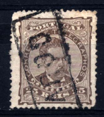 2537.jpg -     Lote:    2537      Lotes pelo Correio      Portugal       Descrição:         Carimbos nominativos. 1882/83 &mdash; D. Luís I. De frente. CE57, 25 reis castanho, denteado 13 &frac12;, papel liso. Selo obliterado com carimbo batido a preto de "GOUVÊA".        O       Valor Base:     &euro; 8,00     Valor Venda:     Retirado     