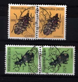 2549.jpg -     Lote:    2549      Lotes pelo Correio      Guiné       Descrição:         Carimbos circulares datados. 1953 &mdash; Insectos da Guiné. CE273 e 275. Dois pares obliterados com carimbo batido a preto "BAFATÁ / GUINE PORT."        O       Valor Base:     &euro; 3,00     Valor Venda:     Retirado     