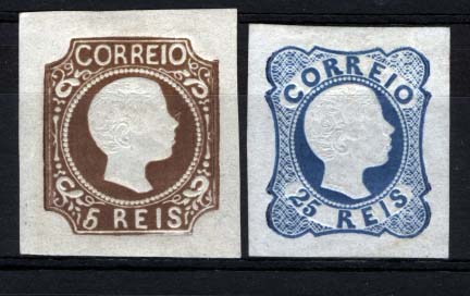 2622.jpg -     Lote:    2622      Lotes pelo Correio      Portugal       Descrição:         Reimpressões de 1863. 1856/58 &mdash; D. Pedro V, cabelos anelados. Lote de duas reimpressões de 5 e 25 reis CE10 e CE12. MB e MR. Valor de catálogo &euro; 352,00.        R**       Valor Base:     &euro; 40,00     Valor Venda:     Retirado     