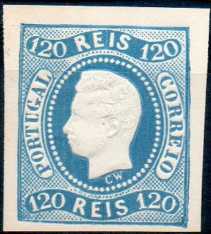 2623.jpg -     Lote:    2623      Lotes pelo Correio      Portugal       Descrição:         Reimpressões de 1885. 1866/67 &mdash; D. Luís I. Fita curva não denteados. CE26. Reimpressão com boas margens. Valor de catálogo &euro; 61,00.        R*       Valor Base:     &euro; 7,00     Valor Venda:     &euro; 7,00     