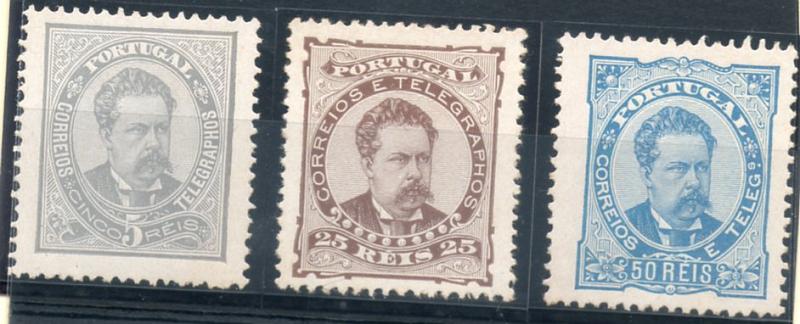2628.jpg -     Lote:    2628      Lotes pelo Correio      Portugal       Descrição:         Reimpressões de 1885. 1882/83 &mdash; D. Luís I, de frente. CE56/58. Série completa em denteado 13 &frac12;. Valor de catálogo &euro; 126,00.        R*       Valor Base:     &euro; 25,00     Valor Venda:     &euro; 25,00     