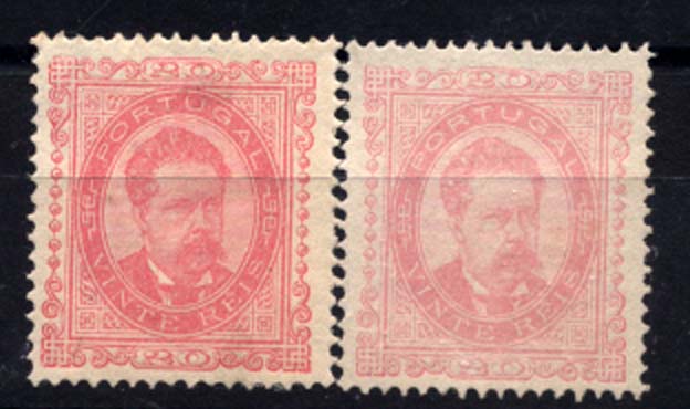 2629.jpg -     Lote:    2629      Lotes pelo Correio      Portugal       Descrição:         Reimpressões de 1905. 1884/87 &mdash; D. Luís I. De frente. Novos valores. CE62, 20 reis, denteado 13 &frac12;. Lote de duas reimpressões, uma com goma e outra sem goma. Valor de catálogo &euro; 95,00.        R**/*       Valor Base:     &euro; 10,00     Valor Venda:     &euro; 13,00     