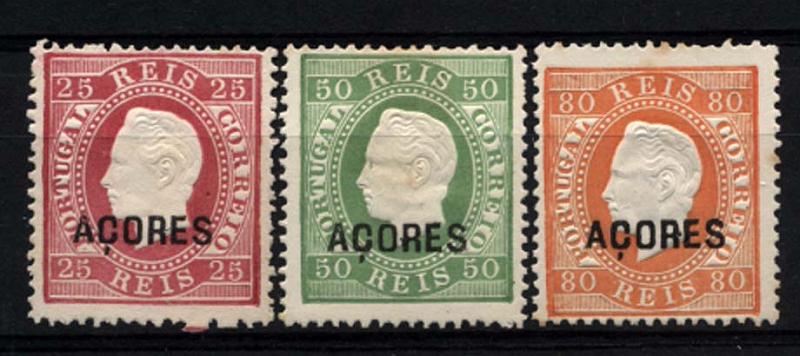 2630.jpg -     Lote:    2630      Lotes pelo Correio      Açores       Descrição:         Reimpressões de 1885. 1871/76 &mdash; D. Luís I, fita direita. Lote de 3 reimpressões dos valores de 25, 50 e 80 reis, em denteado 13 &frac12;. Valor de catálogo &euro; 109,50.        R*       Valor Base:     &euro; 15,00     Valor Venda:     Retirado     