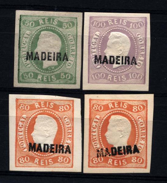 2632.jpg -     Lote:    2632      Lotes pelo Correio      Madeira       Descrição:         Reimpressões de 1885. 1868/1870 &mdash; D. Luís I. Fita curva, não denteados. Lote de 4 reimpressões de 50, 80x2 e 100 reis. Valor de catálogo &euro; 180,00.        R*       Valor Base:     &euro; 25,00     Valor Venda:     Retirado     