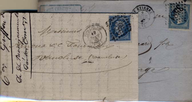 2647.jpg -     Lote:    2647      Lotes pelo Correio             Descrição:      França.   1862/68 &mdash; Napoleão III. Lote de 8 cartas com selo de 20c azul (Empire Franc) Yv22 + 4 cartas com selo de 20c (Empire Francais" Yv29B. Lote a ver.        Lote       Valor Base:     &euro; 70,00     Valor Venda:     Retirado     