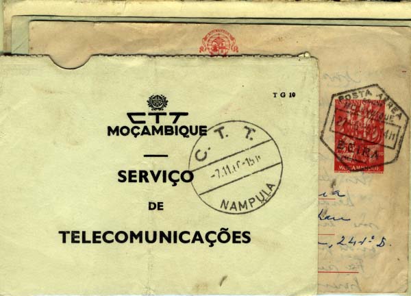 2688.jpg -     Lote:    2688      Lotes pelo Correio             Descrição:      Angola e Moçambique.   Lote composto por duas cartas com selos tipo Ceres de Angola + sobrescrito de telegrama com CCD a preto de Nampula + Aerograma (Ano Santo) de Moçambique circulado.        Lote       Valor Base:     &euro; 20,00     Valor Venda:     Retirado     