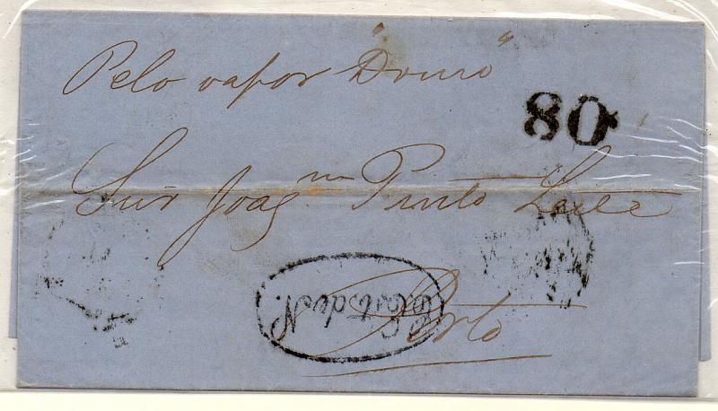 0902.jpg -     Lote:    902            Correio marítimo       Descrição:         Correio marítimo. Lisboa * C. Est. de N. &mdash; A preto, GM LSB CEst2 em carta datada de Manchester (25.07.66) para o Porto (01.08.66) com trânsito por Lisboa, porteada em 80 reis batido a preto. Pelo vapor "Douro".        Carta       Valor Base:     &euro; 15,00     Valor Venda:     Retirado     