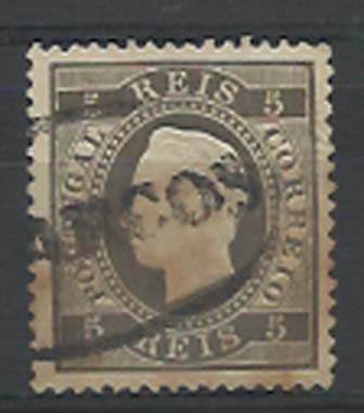 1769.jpg -     Lote:    1769            Portugal       Descrição:         Carimbos nominativos. 1870/76 &mdash; D. Luís I, fita direita. CE36, 5 reis preto, denteado 13 172, papel liso, obliterado com carimbo batido a preto "P. D'ARCOS". Lote a ver.        O       Valor Base:     &euro; 10,00     Valor Venda:     &euro; 10,00     