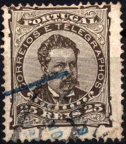 1800.jpg -     Lote:    1800            Portugal       Descrição:         Carimbos nominativos. 1882/83 &mdash; D. Luís I, de frente CE57, 25 reis. Selo obliterado com carimbo batido a azul (cor não catalogada) "CORREIO DA / SENHORA / APPARECIDA" &mdash; raridade 30 (Godon).        O       Valor Base:     &euro; 8,00     Valor Venda:     &euro; 8,00     
