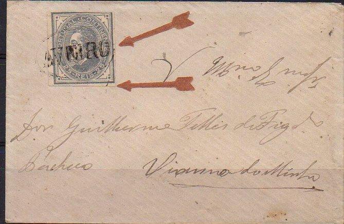 1820.jpg -     Lote:    1820            Portugal       Descrição:         Carimbos nominativos. 1880/81 &mdash; D. Luís I, de perfil. CE53, 25 reis cinzento em carta circulada de Aveiro para Viana do Castelo (05.12.80). Selo aparado à tesoura (sem denteado). Carimbo batido a preto "AVEIRO".        Carta       Valor Base:     &euro; 15,00     Valor Venda:     &euro; 16,00     
