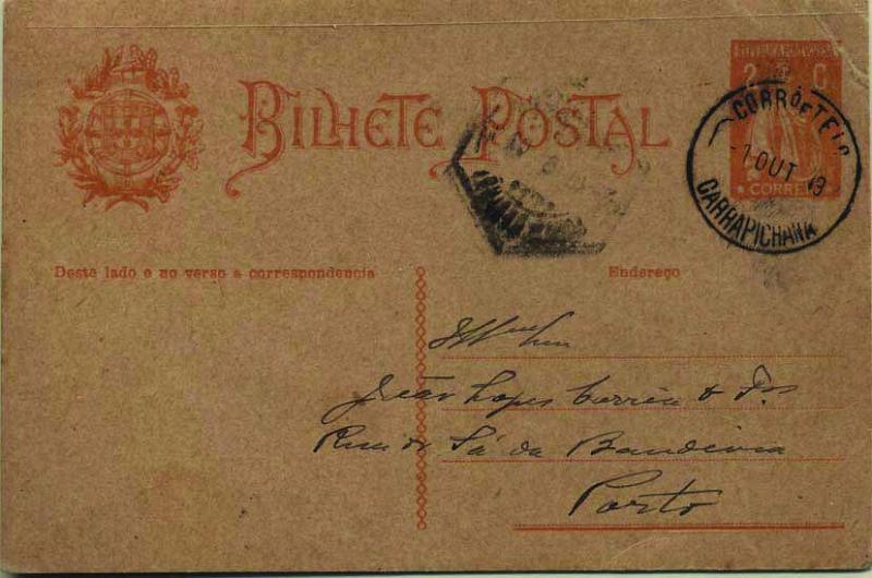1857.jpg -     Lote:    1857            Portugal       Descrição:         Carimbos circulares datados, tipo 1880. 1818/20 &mdash; Ceres. OM61, 2C laranja sobre cartolina camurça escura. Circulado de Carrapichana (01.10.19) para o Porto (02.10.19). Carimbo batido a preto de "CARRAPICHANA". Raridade 8 (Gordon).        IC       Valor Base:     &euro; 15,00     Valor Venda:     &euro; 20,00     
