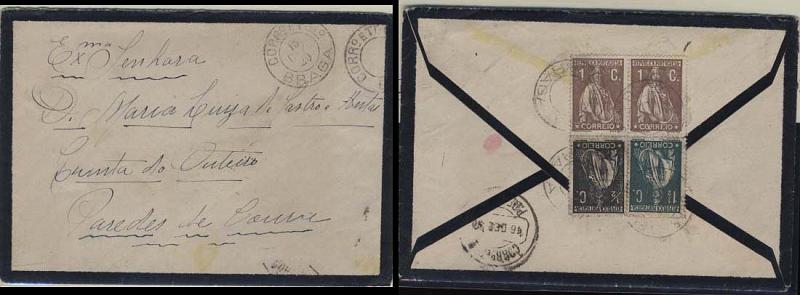 1903.jpg -     Lote:    1903            Portugal       Descrição:         Carimbos tipo Daguin &mdash; 1912/17 &mdash; Ceres. Sobrescrito circulado de Braga (15.12.20) para Paredes de Coura (16.12.20) com selos de &frac12;C CE207, 2x1C CE221 e 1 &frac12;C CE222, obliterados com duplo carimbo (com e sem datador) da máquina de obliterar tipo DAGUIN. R.        Carta       Valor Base:     &euro; 25,00     Valor Venda:     &euro; 60,00     