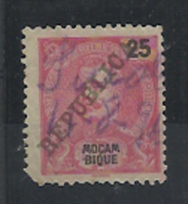 1919.jpg -     Lote:    1919            Moçambique       Descrição:         Obliterações manuscritas. 1903 &mdash; D. Carlos I. Novas cores e valores. CE96, 25 reis carmim. Selo com obliteração manuscrita a violeta "IMALA".        O       Valor Base:     &euro; 15,00     Valor Venda:     &euro; 15,00     