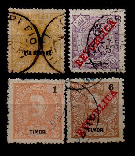 1934.jpg -     Lote:    1934            Timor       Descrição:         Carimbos circulares datados. Lote de 4 selos obliterados com carimbos: CORREIO / TIMOR (com data manuscrita), TIMOR, SAME e carimbo administrativo não identificado.        O       Valor Base:     &euro; 10,00     Valor Venda:     &euro; 12,00     