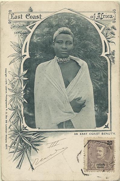 0051.jpg -     Lote:    51      Colecção Império      Inhambane       Descrição:         1903 &mdash; D. Carlos I tipo Mouchon. CE19, 20 reis violeta cinzento em postal ilustrado circulado de Inhambane (06.12.07) para Inglaterra, com trânsito por L. Marques (08.12.07).        PI       Valor Base:     &euro; 20,00     Valor Venda:     Retirado     